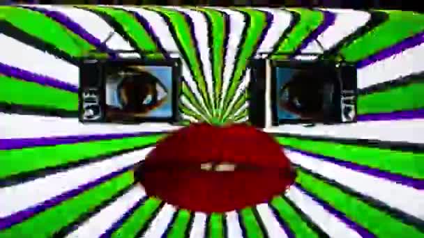 Twarz Robota Wykonana Dwóch Telewizorów Oczu Granie Ekranie Piękne Czerwone — Wideo stockowe