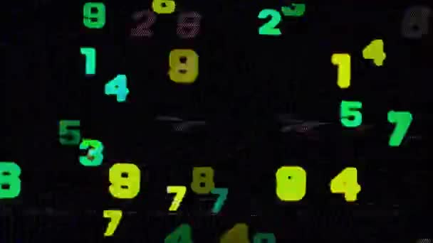 Numbers Running Computer Screen Addded Glitch Distortion Effects — Stock Video