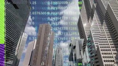 Binalara eşlenen veri bilgileri ve video çarpıtması ile finans bölgesinin timelapse görüntüleri