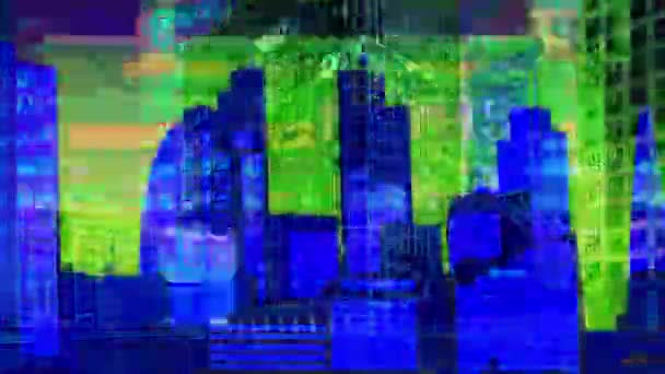 伦敦多克兰 Timelapse 的数据和计算机编程信息映射到每个建筑面上 — 图库视频影像