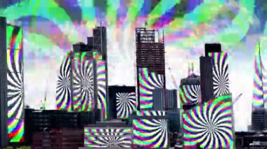 televizyon ve video testi bina cephe eşlenen desenleri ile şaşırtıcı Londra şehir timelapse
