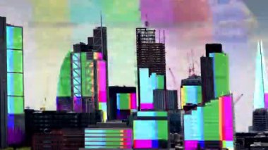 televizyon ve video testi bina cephe eşlenen desenleri ile şaşırtıcı Londra şehir timelapse