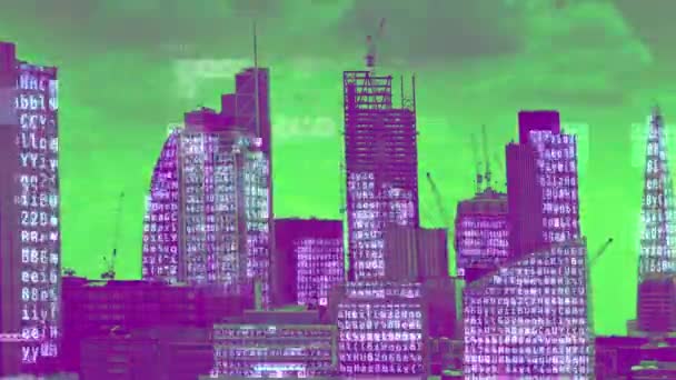 Fantastiska London City Skyline Timelapse Med Data Och Datorprogrammering Information — Stockvideo