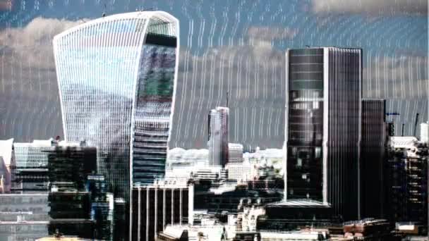 Удивительный Лондон Города Timelapse Зданием Искажается Телевизионным Сбоем Видео Статики — стоковое видео