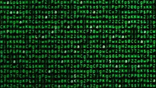 绿色二进制代码和字母在计算机屏幕上运行 — 图库视频影像