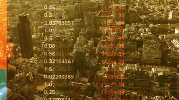 Widok Londyn Danych Komputerem Programowania Informacje Zamapowane Budynki — Wideo stockowe