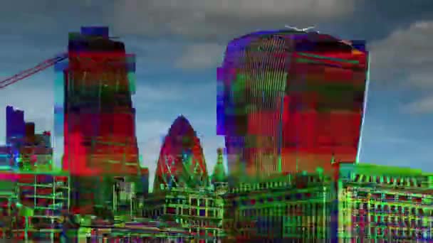 惊人的伦敦城市 Timelapse 与建筑扭曲电视故障和视频静态 — 图库视频影像