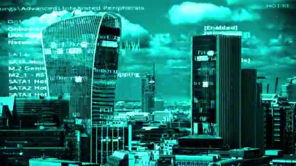 Niesamowite London City Skyline Timelapse Danych Komputerem Programowania Informacje Mapowane — Wideo stockowe