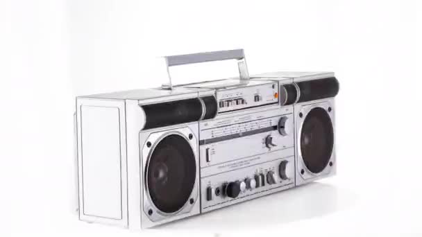 ビンテージ Hifi Ghettoblaster ラジオ周りの回転 — ストック動画