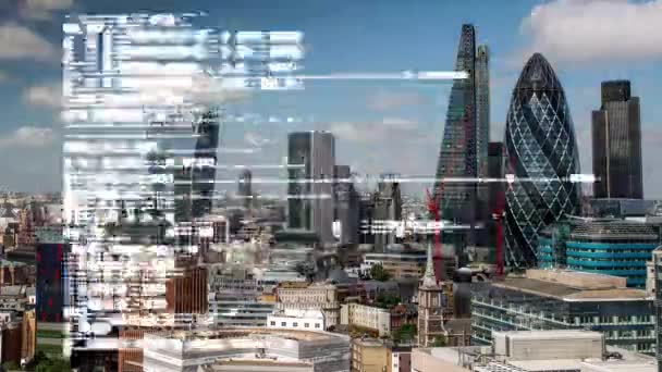 Increíble Horizonte Ciudad Londres Timelapse Con Datos Información Programación Computadoras — Vídeo de stock