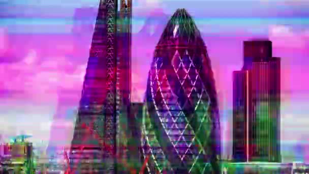 Skyline Ciudad Londres Con Efecto Fallo Las Fachadas Del Edificio — Vídeo de stock