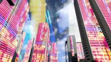 Tokyo şehir neon ve aksaklık soyut etkisi ile binaların
