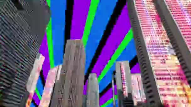 Edifícios Cidade Tóquio Com Efeito Abstrato Neon Glitch — Vídeo de Stock