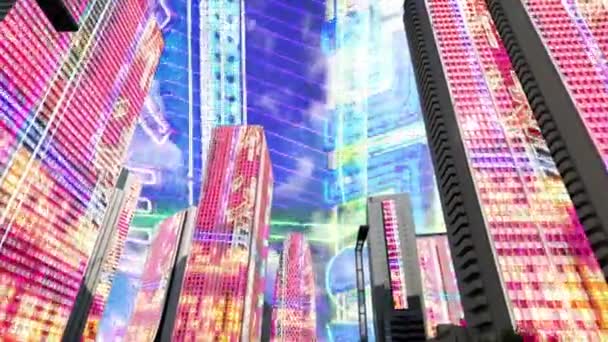 Budovy Města Tokio Neon Závada Abstraktní Účinky — Stock video