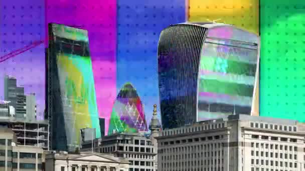 伦敦码头与五颜六色的故障和扭曲的影响 — 图库视频影像