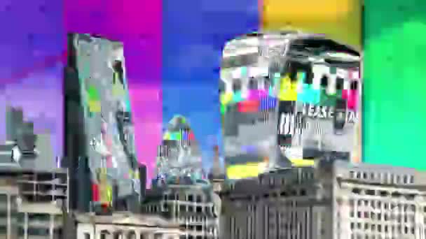 Docklands Londra Con Glitch Colorato Effetti Distorsione — Video Stock