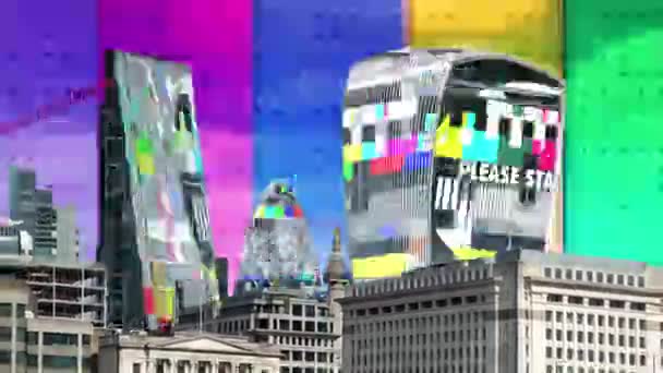 London Docklands Met Kleurrijke Glitch Vervorming Effecten — Stockvideo
