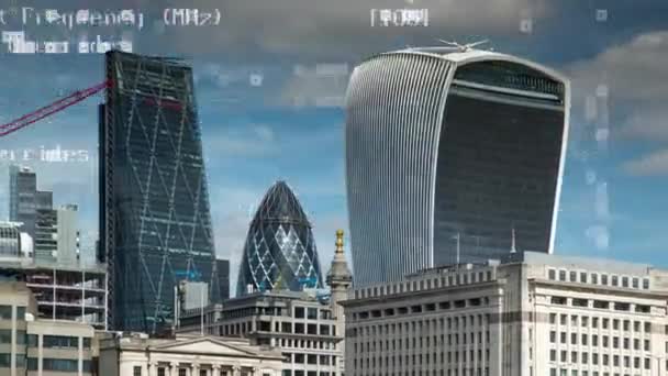 London Docklands Zeitraffer Mit Daten Und Programmierinformationen Die Auf Jedes — Stockvideo