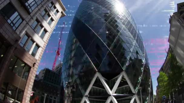 London Docklands Finanční Údaje Informace Které Jsou Mapovány Budovách Obličej — Stock video