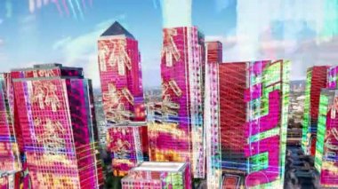 London docklands timelapse neon ve ışık görüntü her bina yüz eşlenen