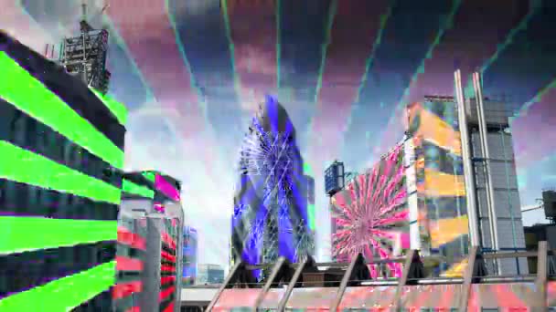 Renkli Etkisi Her Bina Yüz Eşlenen Iplik Ile London Docklands — Stok video