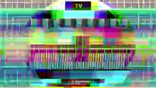 Τηλεόραση Δοκιμαστικά Μοτίβα Και Χρώμα Μπαρ Δυσλειτουργία Παρεμβολές Και Παραμόρφωση — Αρχείο Βίντεο