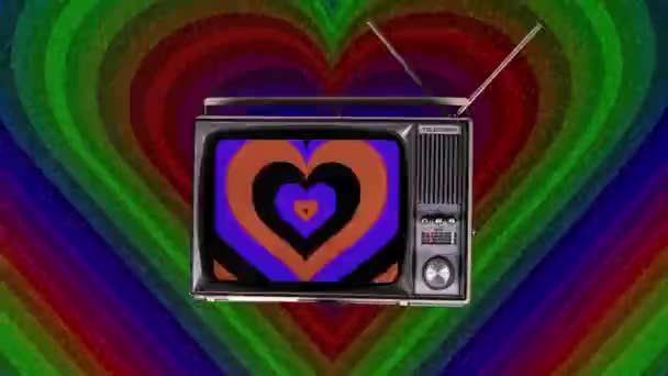 Otočení Prostoru Čerpací Vzorem Srdce Obrazovce Televize — Stock video