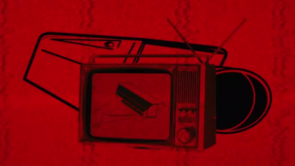 Röd Vintage Radio Svart Bakgrund — Stockvideo