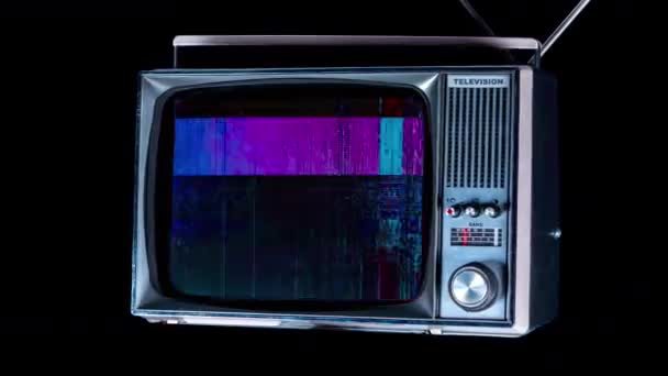 Recorte Retro Televisão Girando Espaço Com Distorção Tela — Vídeo de Stock