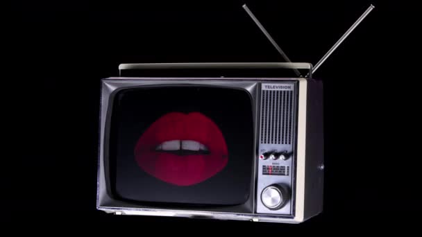 Ein Ausgeschnittener Retro Fernseher Der Sich Raum Dreht Und Schöne — Stockvideo