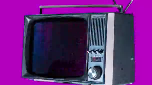Ρετρό Τηλεόραση Cutout Στροφή Χώρο Παραμόρφωση Στην Οθόνη — Αρχείο Βίντεο