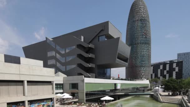 Barcelona Spanje Juni 2018 Weergave Van Museo Del Deseno Torre — Stockvideo