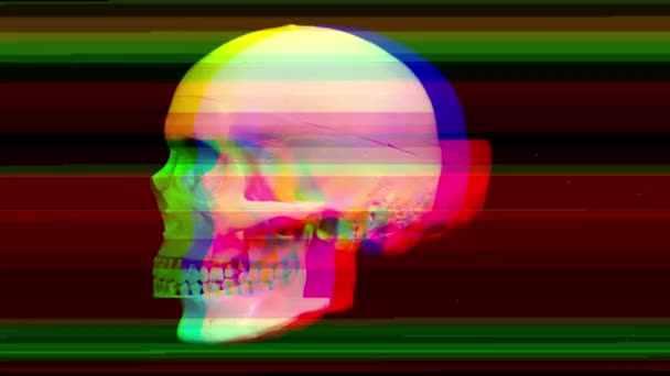 国際グリッチの効果と黒に対する回転の頭蓋骨 — ストック動画