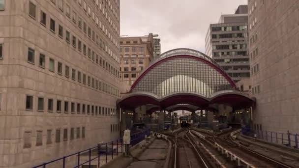 London Augusti 2017 Pov Skott Från Framsidan Dlr Tåget Canary — Stockvideo