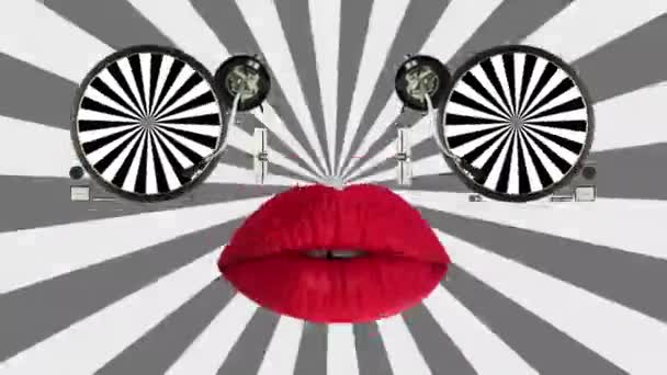 Cutout Female Beautiful Full Red Lips Record Turntables Eyes — Stock Video