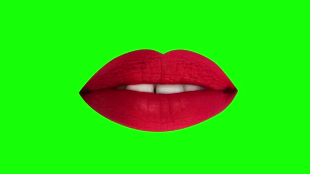 绿色背景下女性美丽红唇的不同形象 — 图库视频影像