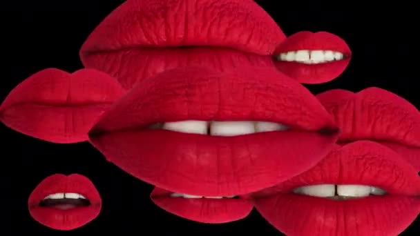 女性美丽的红色嘴唇在黑色背景上的不同图像 — 图库视频影像