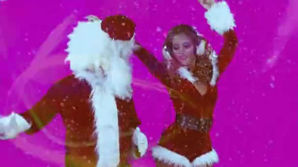 Kerstman Mooie Missus Claus Dansen Disco Feestje — Stockvideo
