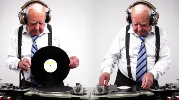 Amazing Grandpa Older Man Djing Partying Disco Setting Version Has — Stock Video