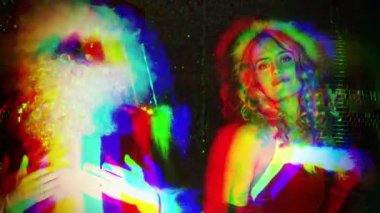 Noel Baba ve güzel Bayan Claus disko partide dans