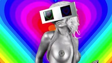 gözleri olarak iki video ekranlar ile etrafa bir kadın başkanı. ekranları kalplerin hipnotik bir video var