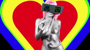 gözleri olarak iki video ekranlar ile etrafa bir kadın başkanı. ekranları kalplerin hipnotik bir video var