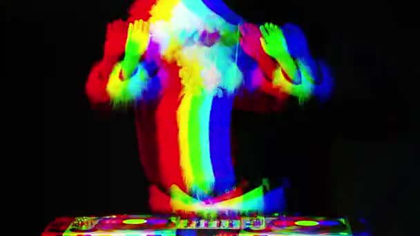 Santa Claus Djing Fiesta Disco Con Efecto Abstracto — Vídeo de stock