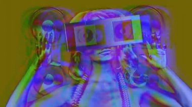 Kadında vücut boyası gözleri video ekranlar ile poz