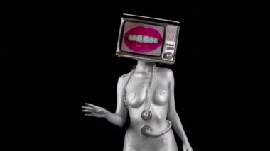 Dans ve kafa olarak televizyon ile poz çıplak kadın