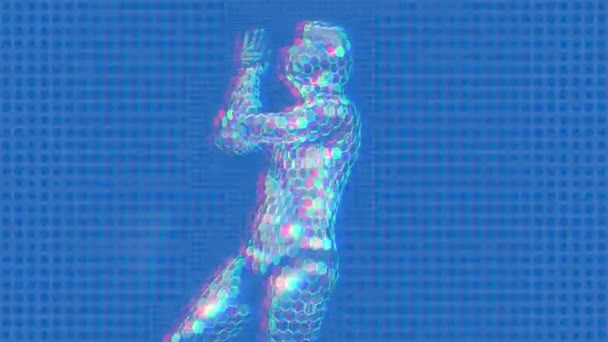 輝くディスコ ミラー スーツ 青い背景を身に着けているダンサー — ストック動画