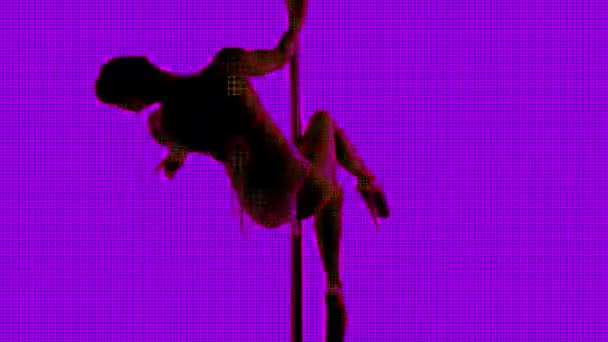 Amazing Pole Dancer Showing Her Skills Abstracted Colourful Version Ovelayed — Stock Video