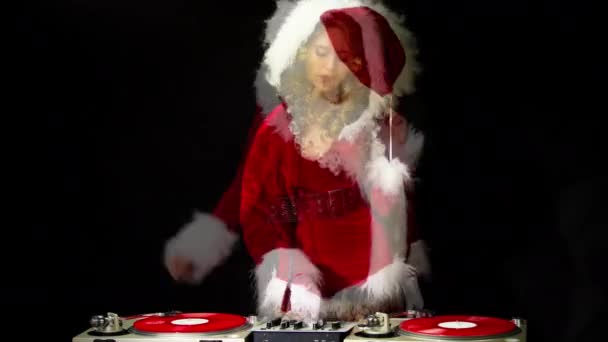 圣诞老人 Djing 在迪斯科派对上黑色背景 — 图库视频影像