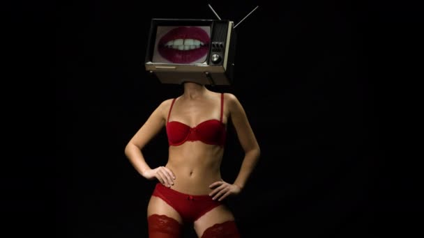 Tv cabeza mujer labios — Vídeo de stock