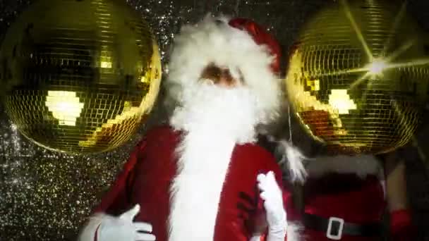 Babbo Natale Bella Signora Claus Ballare Alla Festa Discoteca — Video Stock